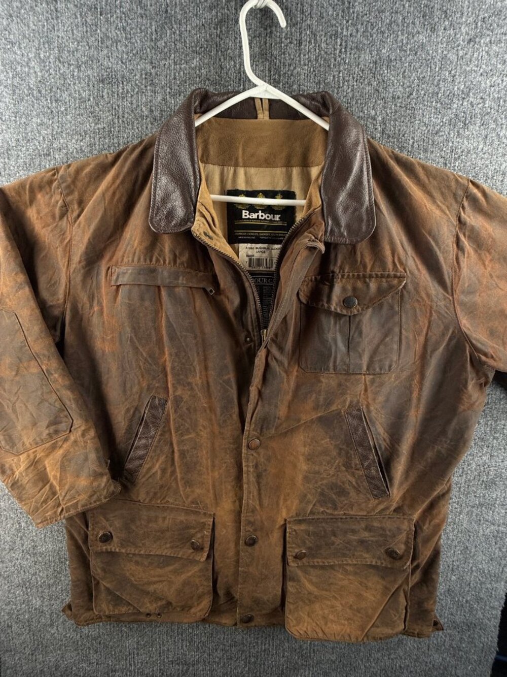 Barbour A1550 Bushman Waxed Jacket Canvas England Brown Large Heavyweight Zip